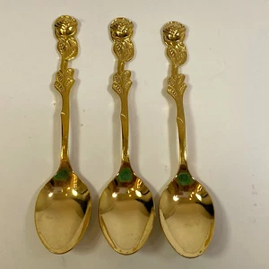 Vintage 24K Gold Plated Stainless Steel Demitasse Coffee Spoon Rose Handle Japan - Picture 1 of 17