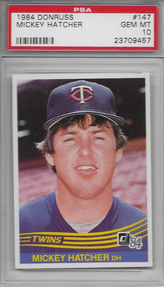1984 DONRUSS # 147 MICKEY HATCHER ☆RARE☆ MINNESOTA TWINS PSA 10 GEM-MINT - Image 1 of 1