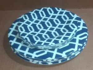 Plates Dinner and Salad Melamine Navy and White Geometric x8 - Picture 1 of 9
