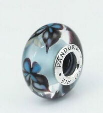 Authentic PANDORA S925 Ale Blue Butterfly Kisses Murano Charm 791622