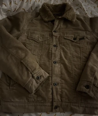 Винтажный American Eagle куртка мужская M коричневый вельвет водитель грузовика шерпа с подкладкой пальто Y2K - Изображение 1 из 4