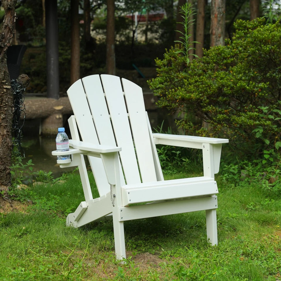 Chair with Dual Cup Holder - Composite Adirondack Chair with Wood Texture - Image 1 of 4