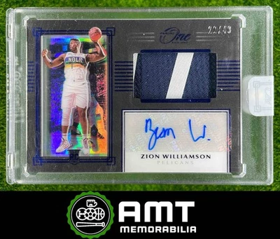 2019-20 Panini One and One Zion Williamson Premium RC Patch Auto Blue 22/49 RC - Image 1 of 3