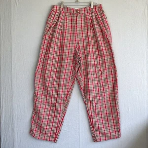 BDG Hose Damen L rot kariert Keaton Plissee Ballon weites Bein Seersucker Taschen - Bild 1 von 11
