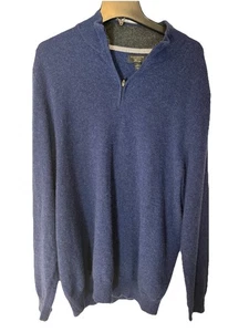 Club Room Sweater Mens Large Navy Blue Cashmere Luxury Knit Quarter Zip Pullover - Picture 1 of 9