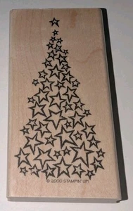 Stampin' Up! Árbol de Navidad Hecho de Estrellas Sello de Goma Montado en Madera 4.5" x 2.25" - Imagen 1 de 2