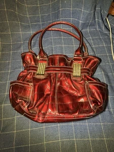 Kathy Van Zeeland Handtasche Medium rot Schultertasche Krokoprägung Muster Y2K - Bild 1 von 8