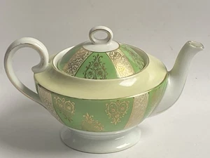 Vintage J.Schneider Czechoslovakian Guilded Green Porcelain Small Teapot - Picture 1 of 12