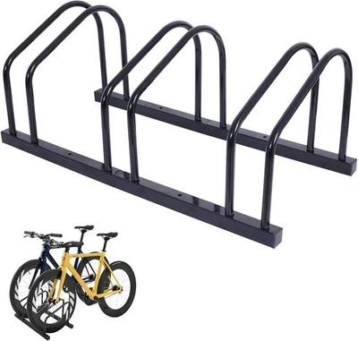 Heavy Duty 3 Bike Floor Stand Rack Carbon Steel Storage Organizer Indoor Outdoor - Image 1 of 4