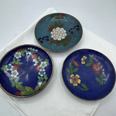 "3 platos de colección cloisonné azul de 3,5""-4"" de China" Foto 1 de 4