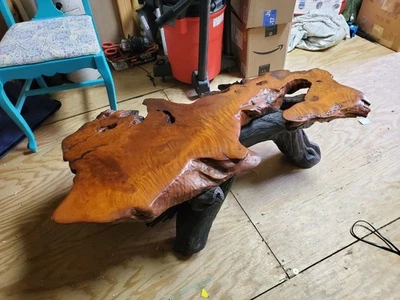 📍 Mesa de centro Mid-Century Redwood Burl Driftwood - Pieza vintage de California Foto 1 de 4