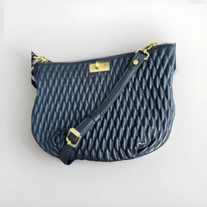 J Crew Baby Brompton Quilted Shoulder Crossbody Bag Black Leather Turn Lock - Picture 1 of 8