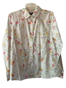 Lands End No-Iron Supima Camisa Algodón Botón Mujer’s 10 Blanco Floral - Imagen 1 de 11