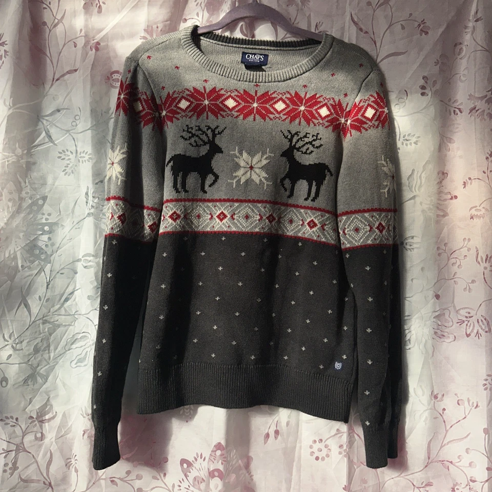 CHAPS Moose Christmas Sweater S Men’s Snowflake Winter Unisex’s - Image 1 of 4