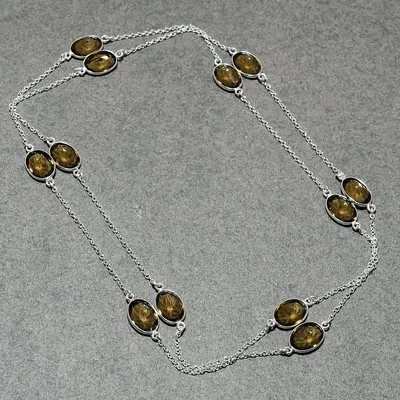 Collar de joyería de cadena étnica de moda hecha a mano con piedras preciosas de cuarzo ahumado 36" SR 5034 Foto 1 de 4