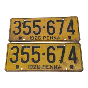 1926 Pennsylvania License Plate Pair 354-674 Penna NICE PA Expired Tags - Picture 1 of 2