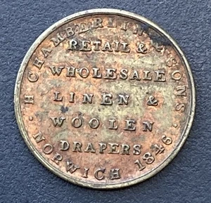 Farthing token 19th century - Chamberlin 1847 drapers Norwich - Norfolk Lot G40 - Picture 1 of 2