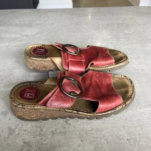 Fly London Red Leather Wedge Sandals Size 40 - Picture 1 of 9