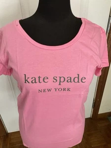 Kate Spade New York T-shirt Pink Uniform Green Wording Size XL 100% Cotton New - Picture 1 of 9