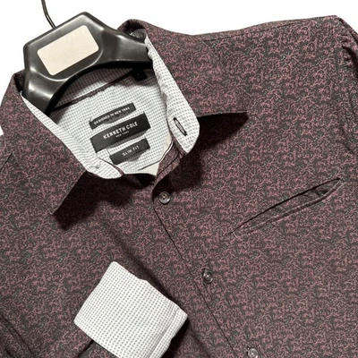 Kenneth Cole Mens Slim Fit Button Up Shirt Flip Cuff Brown Floral AOP Size S - Image 1 of 4