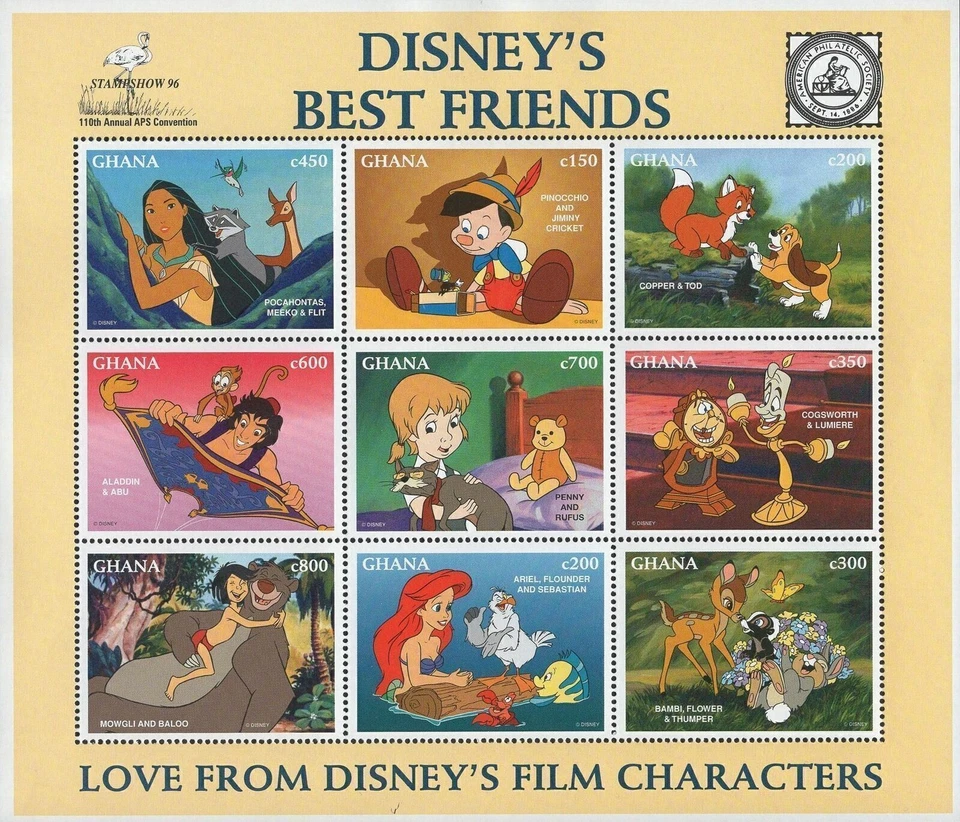 Guyana Disney's Best Friends Love From Characters Sov. Sheet of 9 Stamps MNH - Image 1 of 2