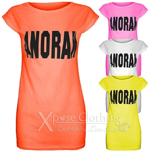 NEU DAMEN ANORAK PRINT NEON OBERTEIL T-SHIRT TURN UP ÄRMEL OBERTEILE DAMEN GEEK LOOK - Bild 1 von 9