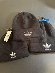 Adidas Trefoil Beanie Black White Lot Of 3 Skull Cap Winter Hat OS, New With Tag - Picture 1 of 5