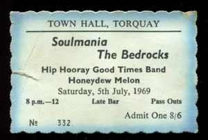 SOULMANIA The Bedrocks : original UK 1969 Gig Ticket : Town Hall TORQUAY - Imagen 1 de 2
