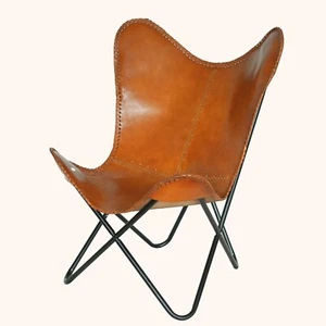 Leather Butterfly Chair BKF Mid Century Modern Lounge Accent chair Metal Frame - Picture 1 of 13