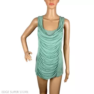 Catherine Malandrino Light Green Cowl Neck Pleated Ruched Blouse Top Size Medium - Picture 1 of 5