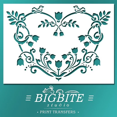 BIGBITE STUDIO Shabby Chic SCHABLONE: Deko Blumenherz (DIY Möbel & Wanddruck) #064