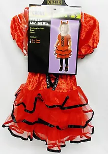 Toddler Girls Frilly Lil' Devil Halloween Costume Sz 2-4 Red Dress w/Head Piece - Picture 1 of 8