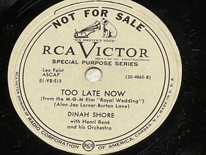 RCA Victor DJ Sample 78rpm Dinah Shore Too Late Now Freddy Martin Aba Daba Honey - Picture 1 of 4