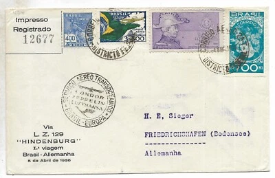 ZEPPELIN BRAZIL to GERMANY HINDENBURG 1st Flight 1936 Cover VF - Image 1 of 2