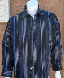 7 Diamanten schwarz gestreift Blumenmuster Designer Langarm Shirt Größe 2XL - Bild 1 von 7