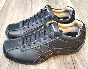 NIB Skechers Citywalk Midnight Mens 10 Black Leather Shoes Lace Sneakers 60488 - Picture 1 of 7