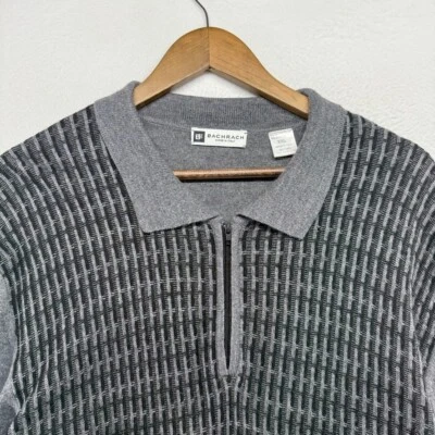 Bachrach 毛衣男式 2XL 灰色黑色几何羊毛混纺拉链领意大利 — 第 1/4 张图片