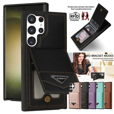 For Samsung S24 Ultra S23 Plus S22 S21 FE Leather Wallet Card Stand Cover Case - Image 1 of 4