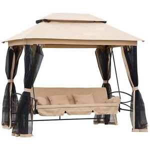 Outsunny 3-Seat Patio Swing Chair, Outdoor Gazebo Swing with Double Tier - Picture 1 of 9