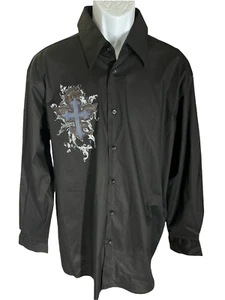 Pronti Langarmhemd schwarz bestickt Button Down Herren Größe XL neu ohne Etikett - Bild 1 von 6