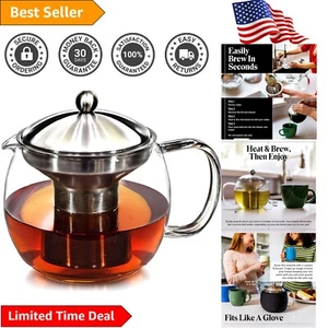 Dishwasher Safe 40oz Glass Tea Kettle with Infuser - Brew & Entertain in Style - Picture 1 of 8