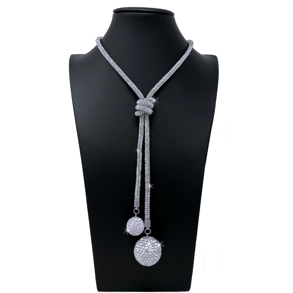 Collana Pendente Strass Argento Moda Donna Elegante Modello Classico Brillante  - Immagine 1 di 2