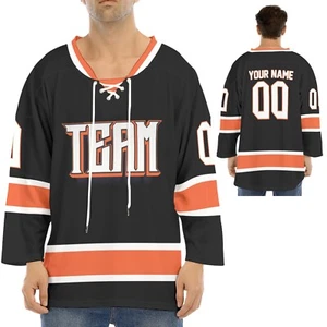 NEW Custom Personalized Black and Orange Team Hockey Jersey Shirt JS-4 - Picture 1 of 6
