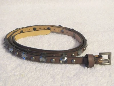 Cinturón J Crew Delgado Ajustado Cuero Genuino Brillante Estrás Metal Punto Pequeño 28-34 Foto 1 de 4