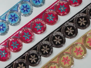 By Yard Embroidered Trim 02" (5.08 cm)wide Jacquard Braided Sew Ribbon T63 - Picture 1 of 12