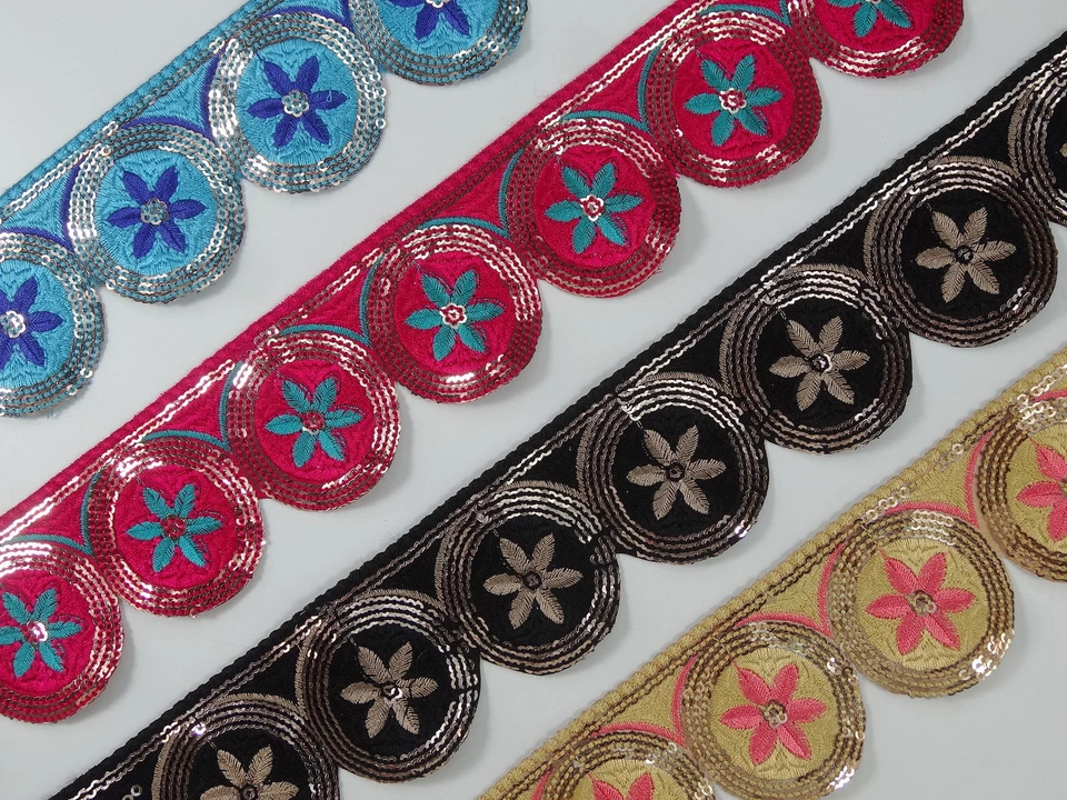 By Yard Embroidered Trim 02" (5.08 cm)wide Jacquard Braided Sew Ribbon T63 - Image 1 of 1