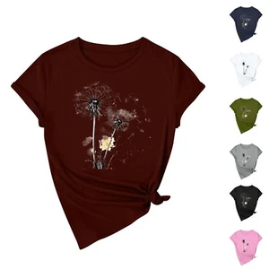 Women's Printed Casual Round Neck Loose Daily Fashion Short Sleeved T-Shirt - Picture 1 of 33