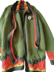 Hand Knitted Sweater Cardigan Vintage Handmade Heavy Knit One Size Oversize - Picture 1 of 19