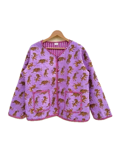 Indian Purple Tiger Printed Cotton Quilted Unisex Jacket Women's Clothing Jacket - Picture 1 of 4