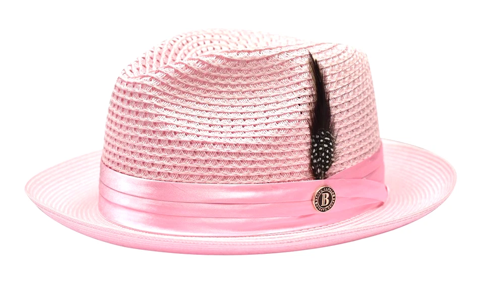 Vestido informal Fedora verano sombrero de paja rosa claro JU-902 100 % poli trenza para hombre Foto 1 de 1